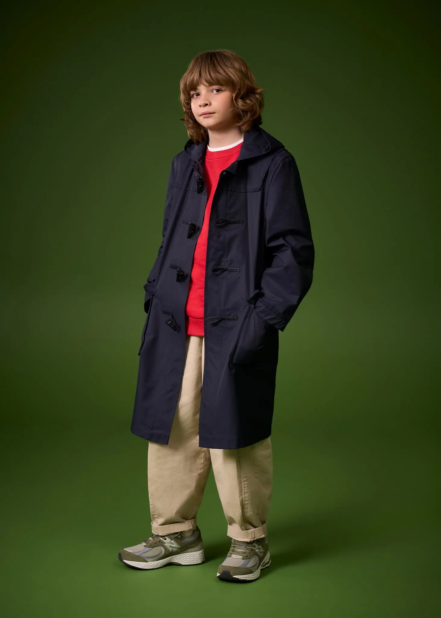 Children's Gabardine Showerproof Duffle Coat Green - Image 3