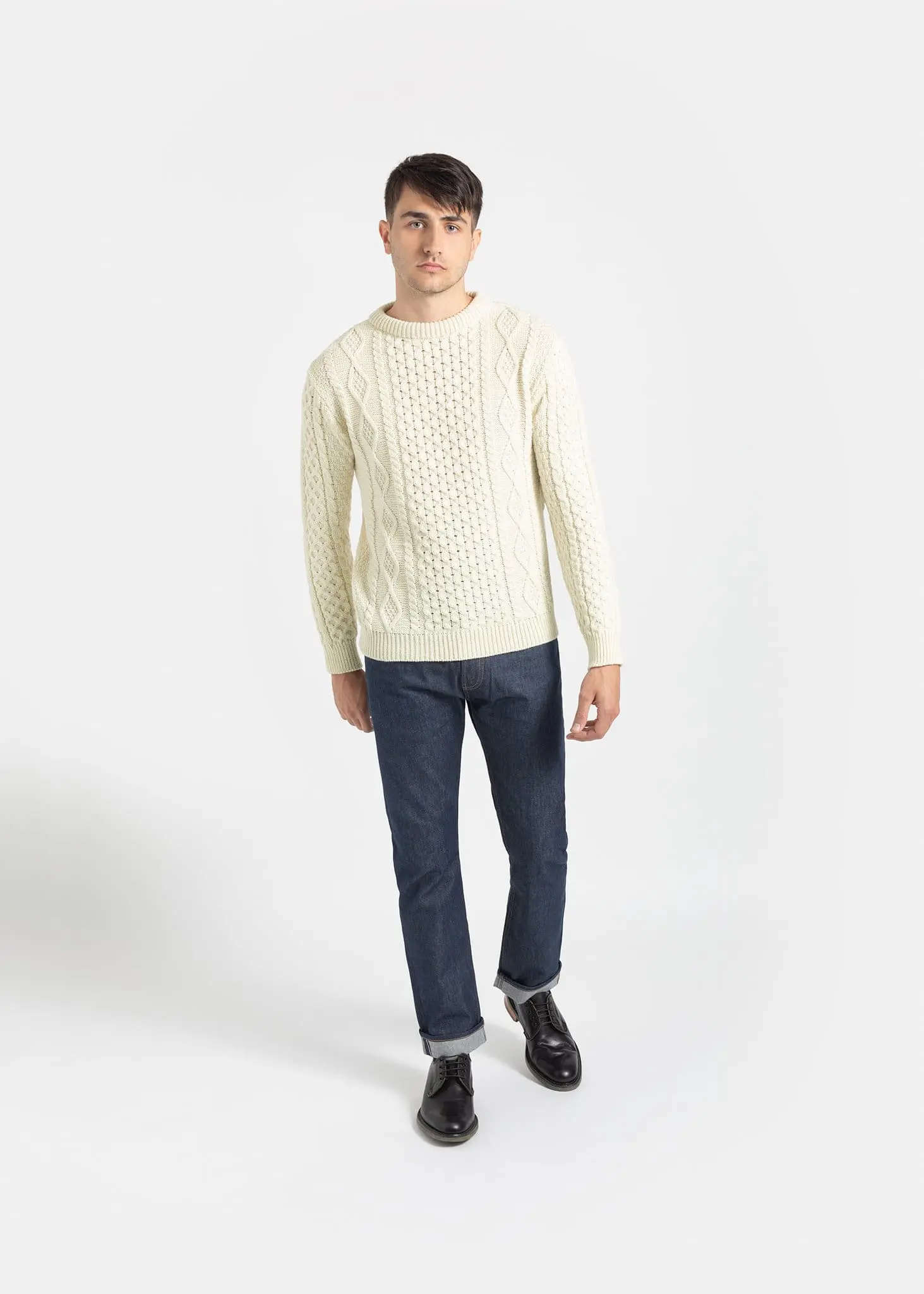 Men's Aran Jumper Ecru - Image 3