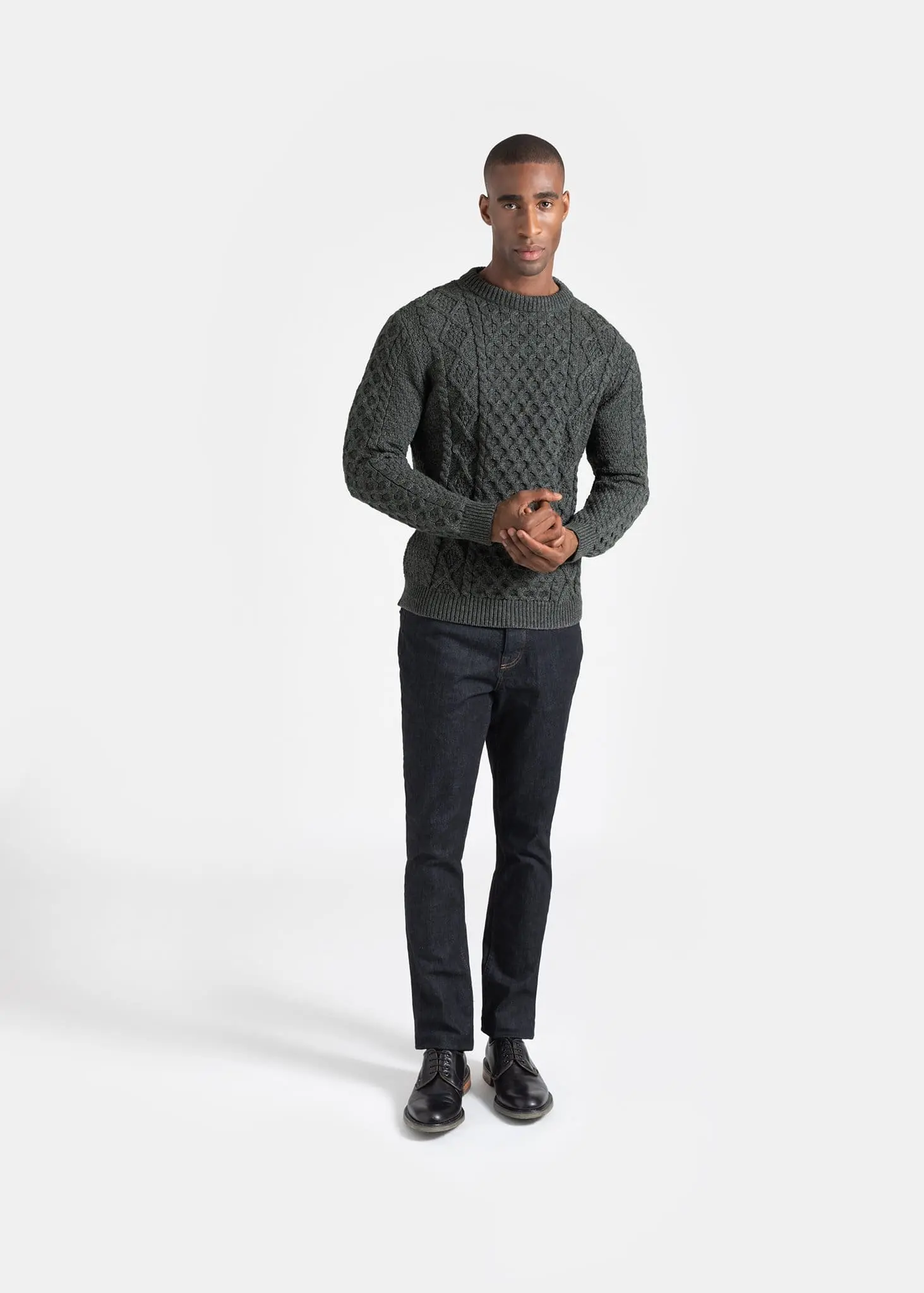 Men's Aran Jumper Grey - Image 3
