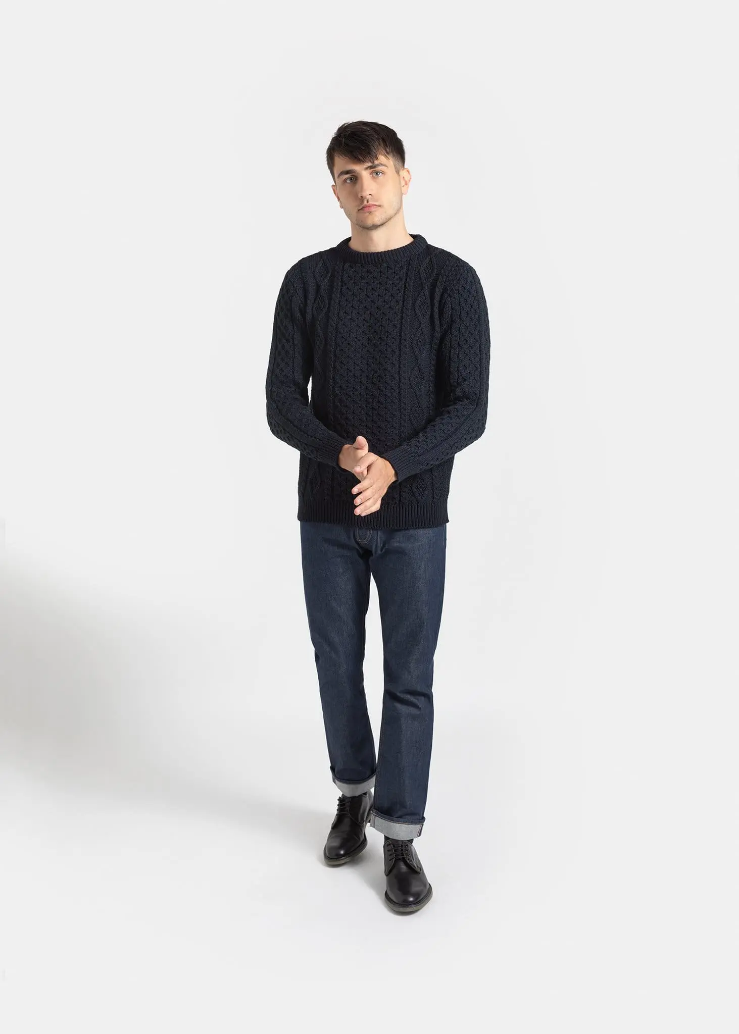Men's Aran Jumper Navy - Image 3