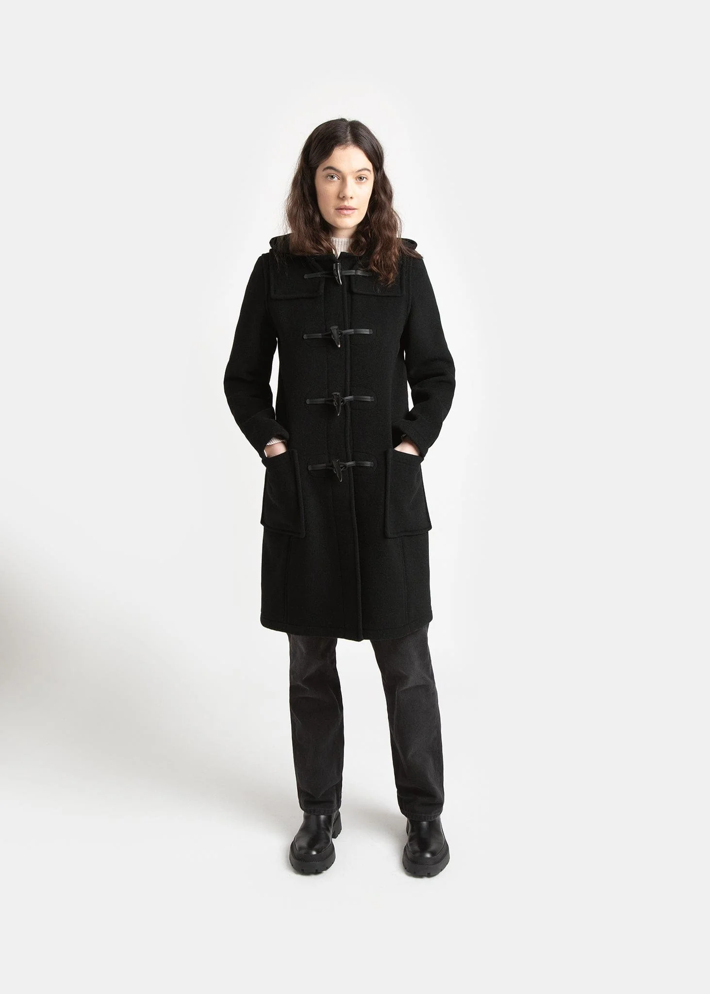 Women's Long Slim Fit Freda Duffle Coat Black Royal Stewart - Image 5