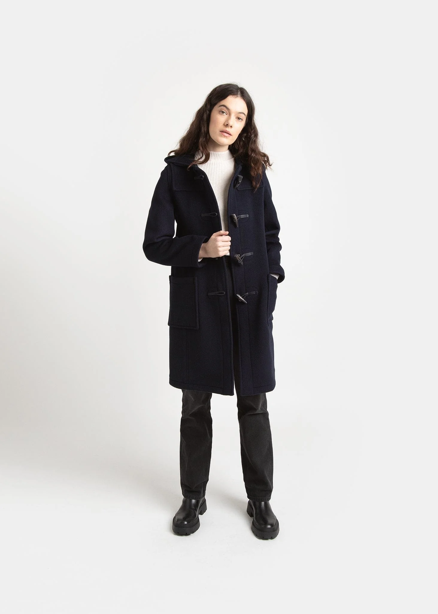 Women's Long Slim Fit Freda Duffle Coat Navy Black Watch - Image 8