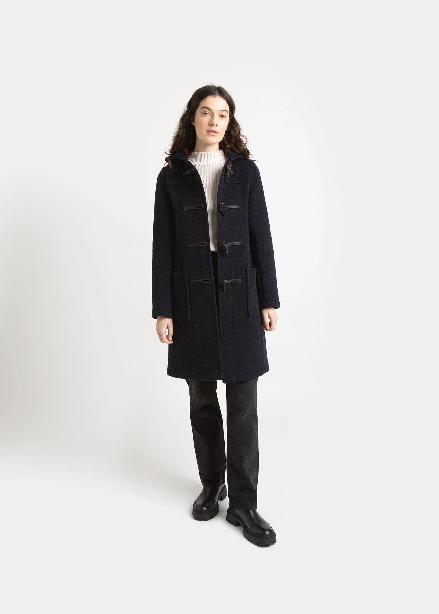Women's Long Slim Fit Freda Duffle Coat Navy Royal Stewart - Image 6